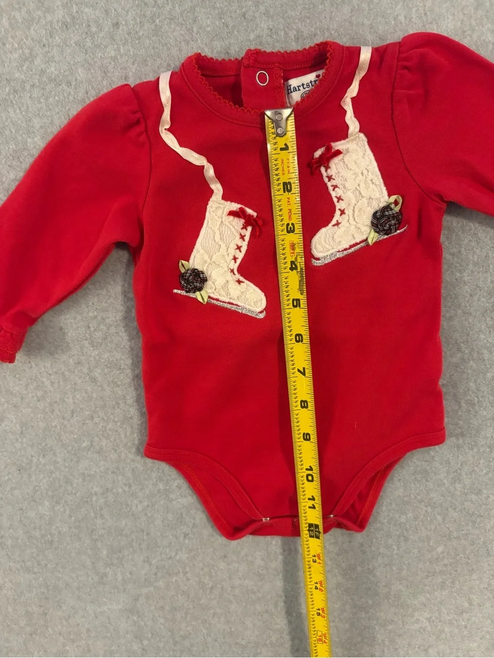Hartstrings Baby Girl Ice Skate Appliqué Red Long Sleeve  Bodysuit Sz 6-9M